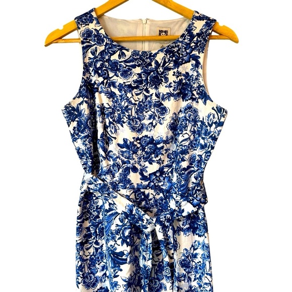 Anne Klein Linen Floral Blue and White Spring Summer Sleeveless Tank Dress, 8 - Picture 2 of 7